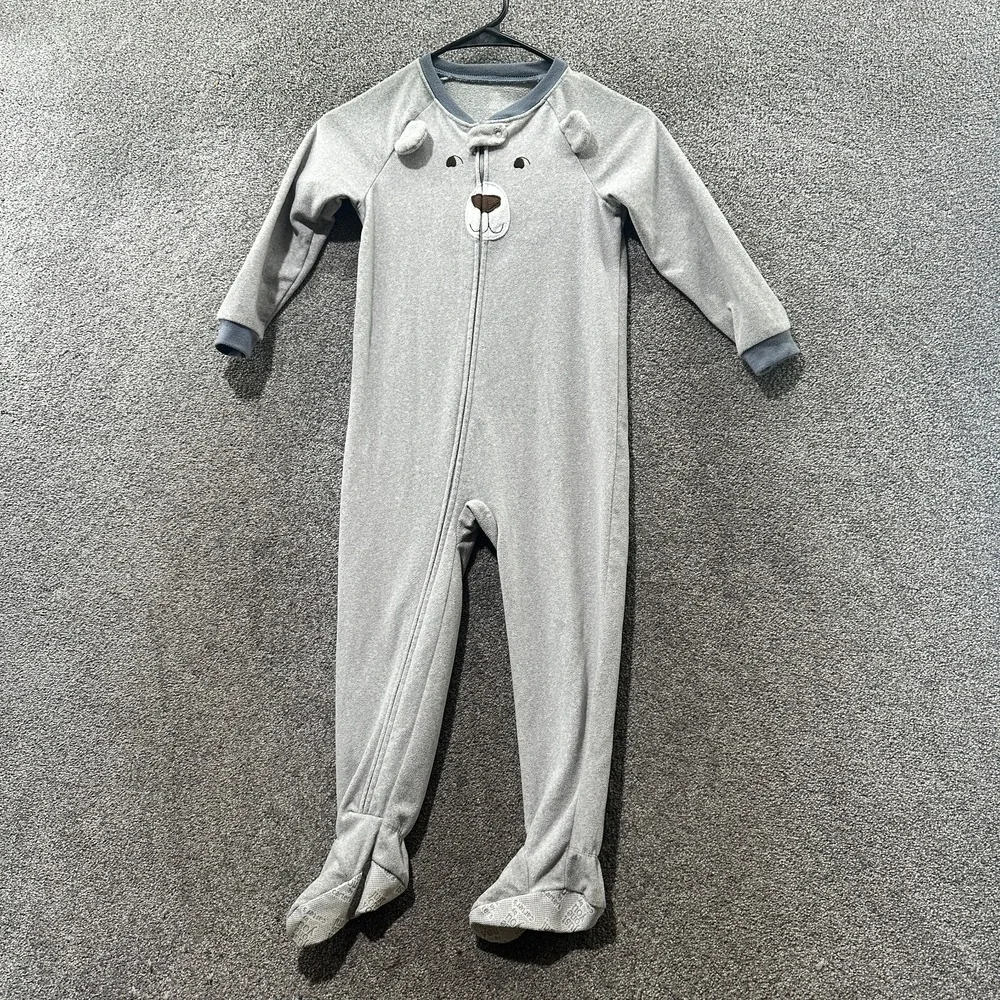 Carters One Piece Pajama Suit‎ Boys Toddler 5T Footed Gray Bear Full Zip